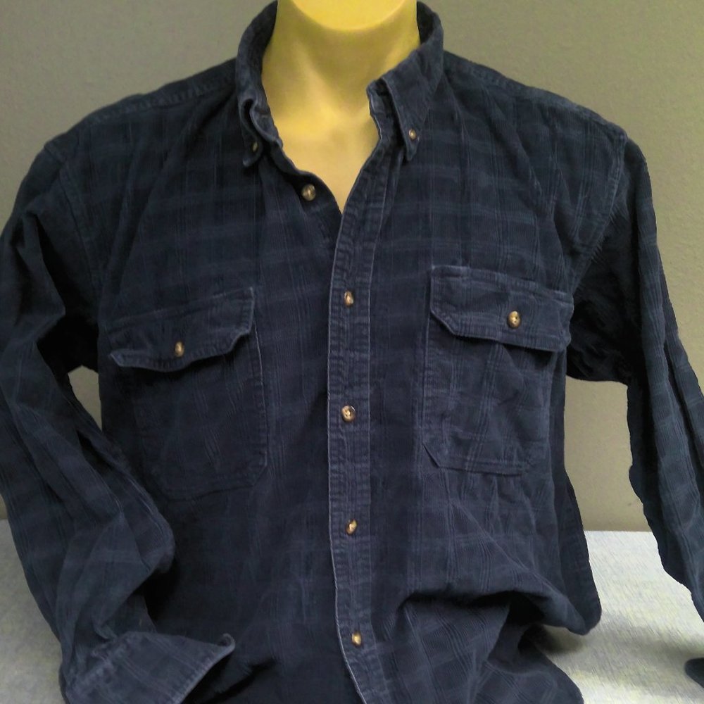 Cabela's Dick Idol Blue Corduroy Button Up Shirt Long Sleeve Men's XL